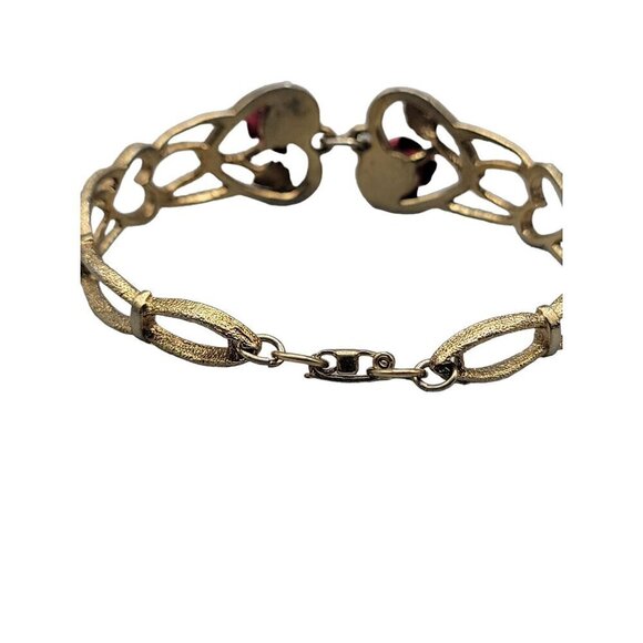 The Art of Beauty Cuff Bangle Bracelet Double Red Rose Buds Gold Tone Size 7 - Picture 13 of 16